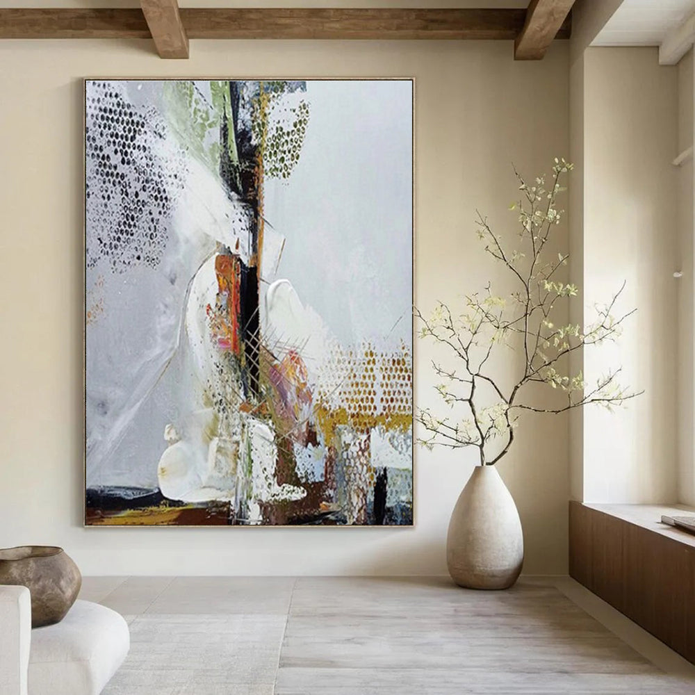 Grey Colorful Dotted Abstract Painting ADGE043