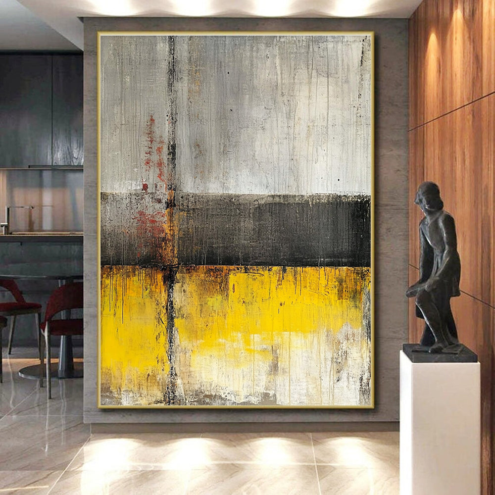 Gray Yellow and Red Abstract Painting with Industrial Vibes GER422