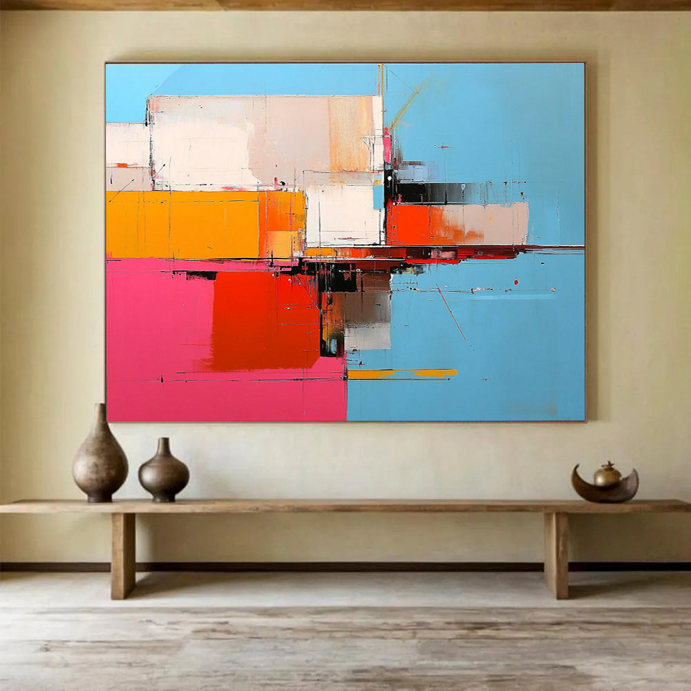 Geometric Color Block Abstract Painting with Bold Color Combinations DYP335