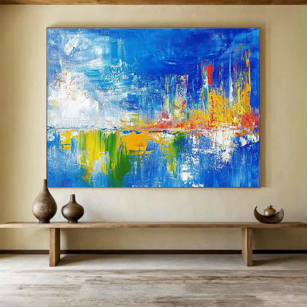 Colorful Cityscape Abstract Painting with Vivid Reflections DYP189