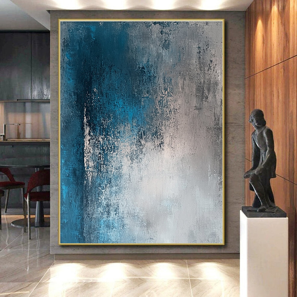 Blue and Gray Textured Gradient Abstract Painting GER213
