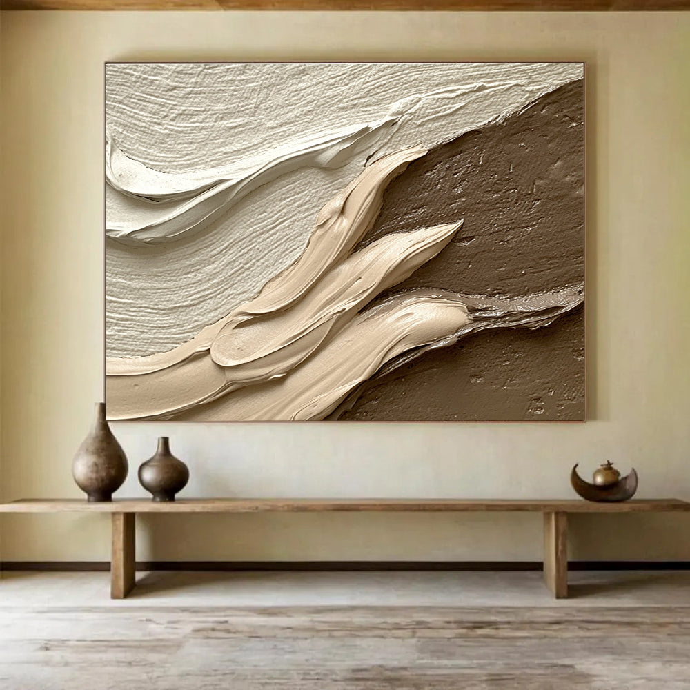 An abstract artwork capturing the intricate meeting of light and dark clay layers with smooth curves and subtle folds, evoking depth and dimension.SC449