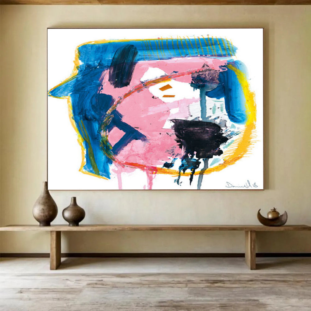 Colorful Abstract Face Painting with Pink Blue and Yellow THY117