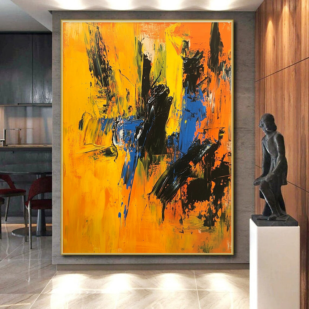 Yellow Blue Abstract Painting with Bold Strokes GER710