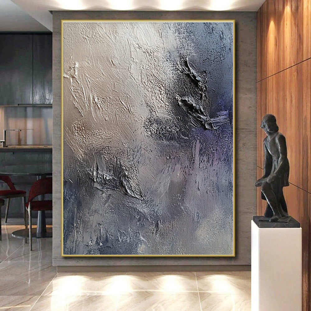 Gray and Purple Textured Abstract Painting with Dynamic Surfaces GER069