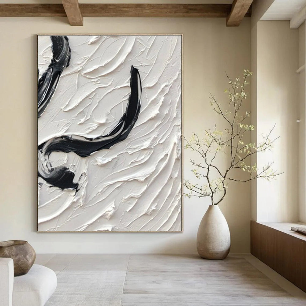 Black and White Textured Swirl Abstract Painting ADGE400