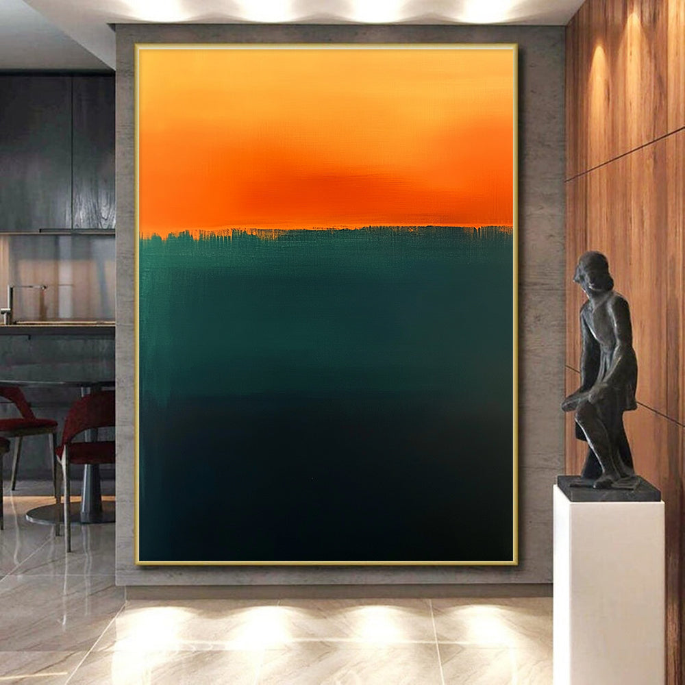 Orange and Deep Green Abstract Landscape - Inspired Painting GER223