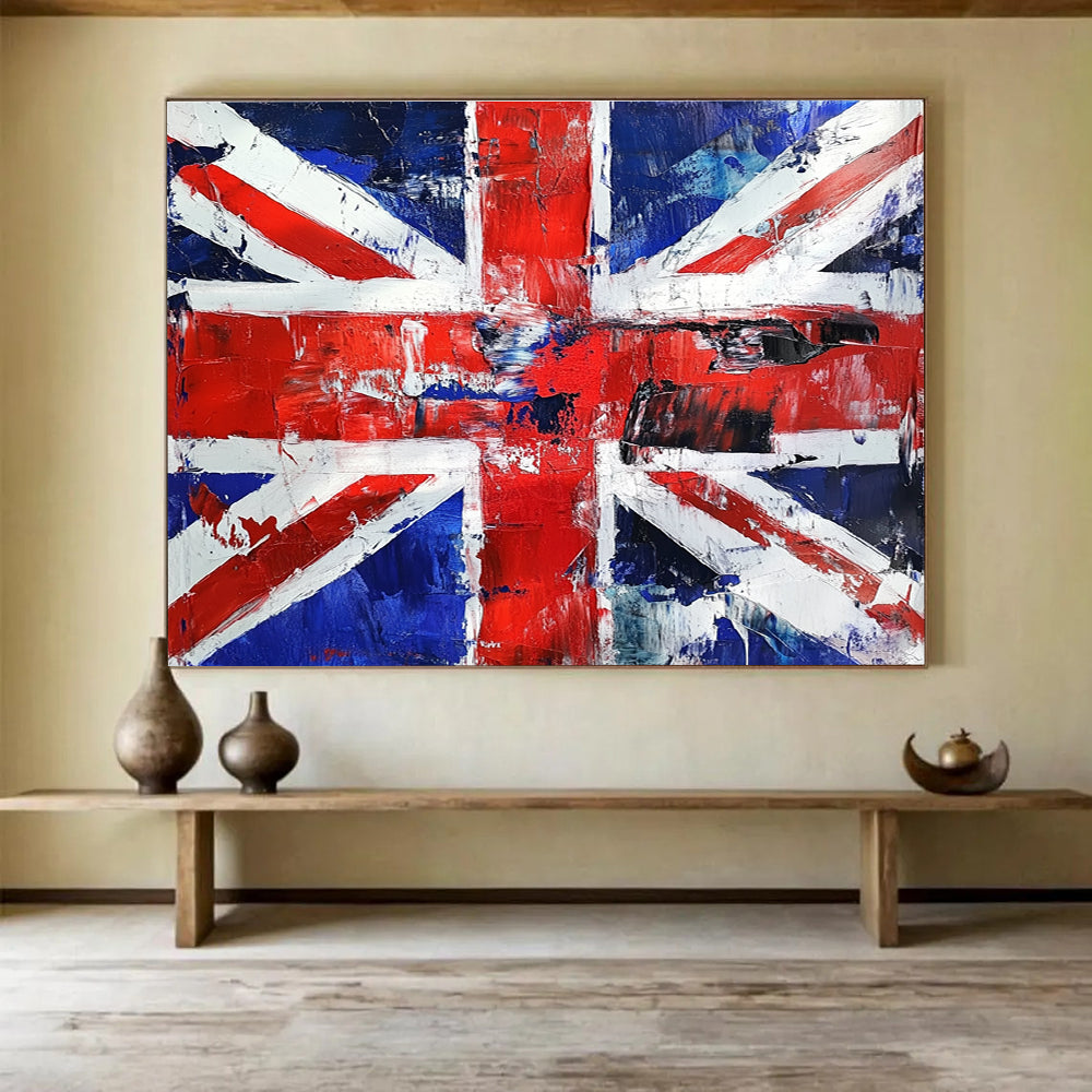 Textured Union Jack Abstract Painting with Red White and Blue Tones DYP359