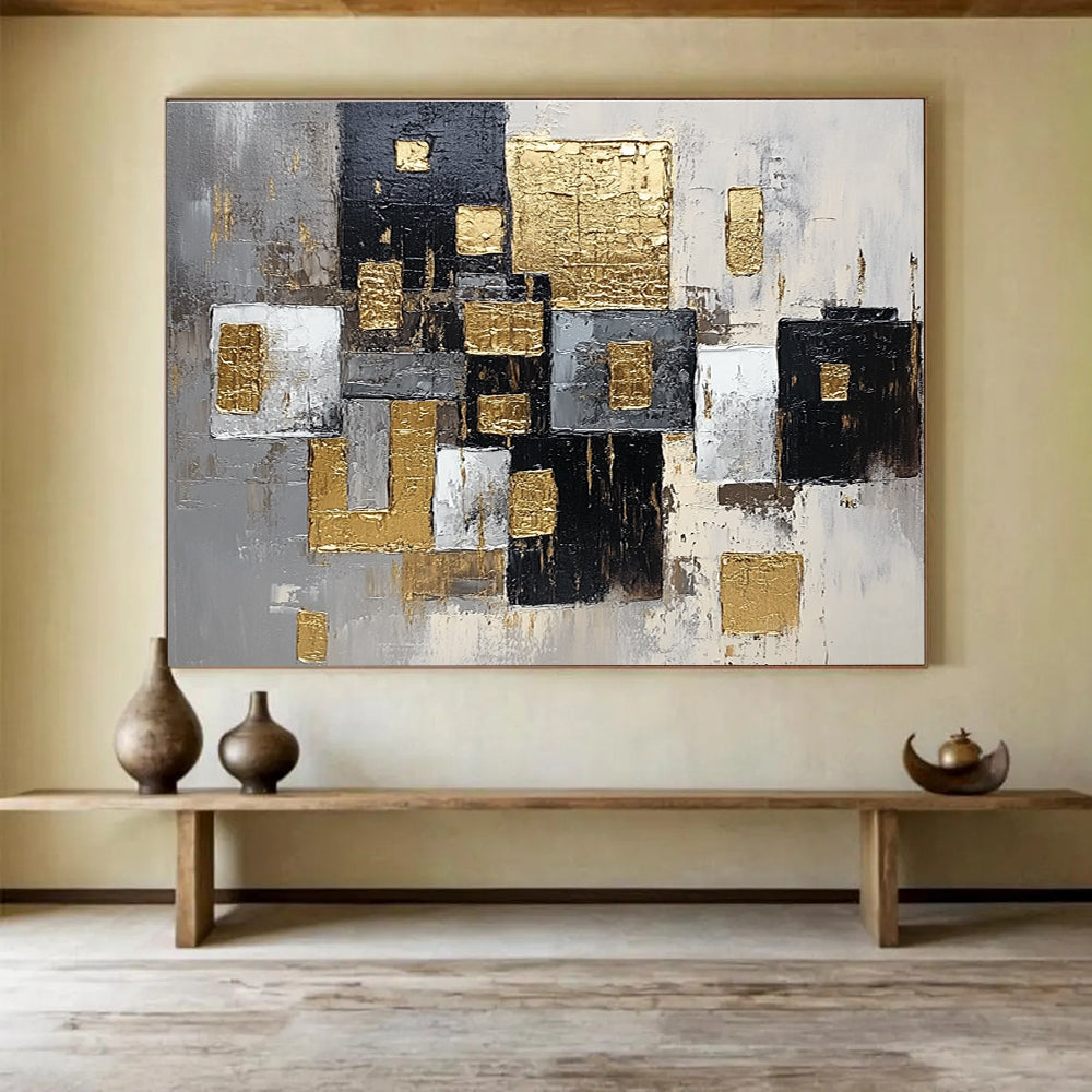 Gold and Black Geometric Abstract Painting DYP476