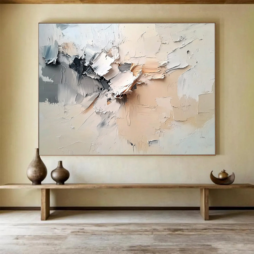 Textured Beige and Gray Abstract Painting with Dynamic Layers DYP294