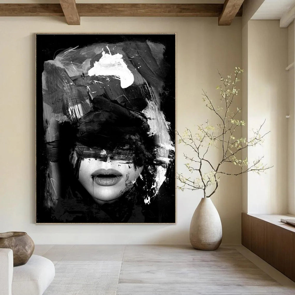 Black and White Abstract Portrait Painting ADGE232