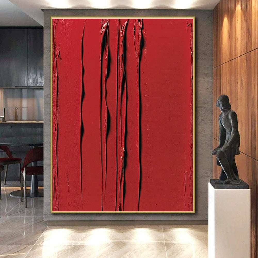 Red Thick - textured Abstract Painting with Bold Impasto GER101