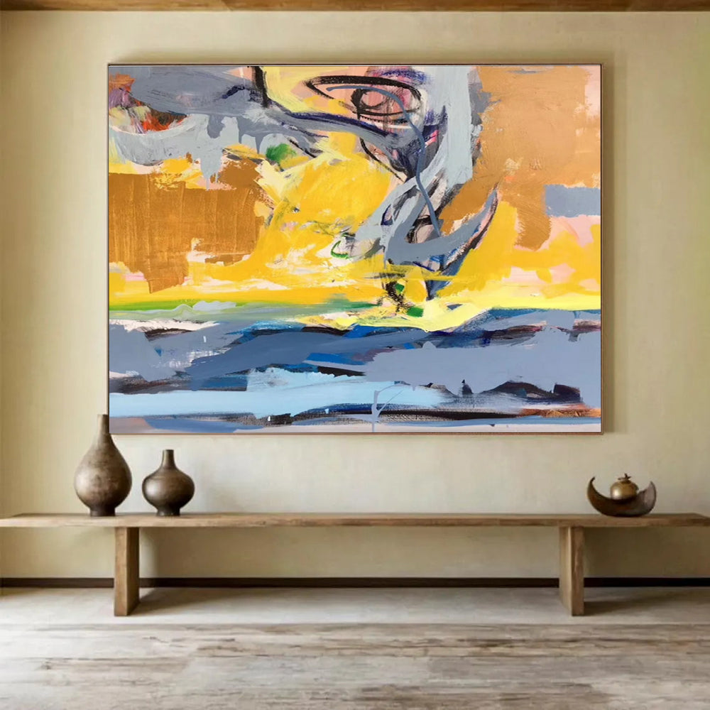 Yellow Grey Colorful Abstract Painting THY033