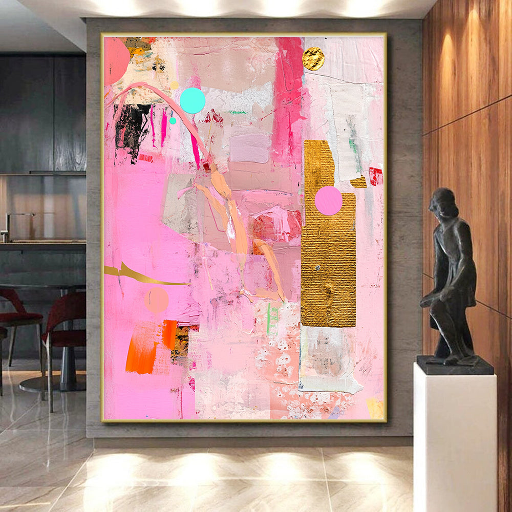 Pink Collage - Style Abstract with Gold and Colorful Accents GER257