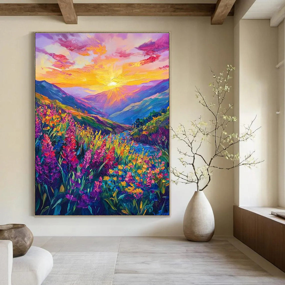 Colorful Mountain Sunset Abstract Painting with Lush Landscapes ADGE526
