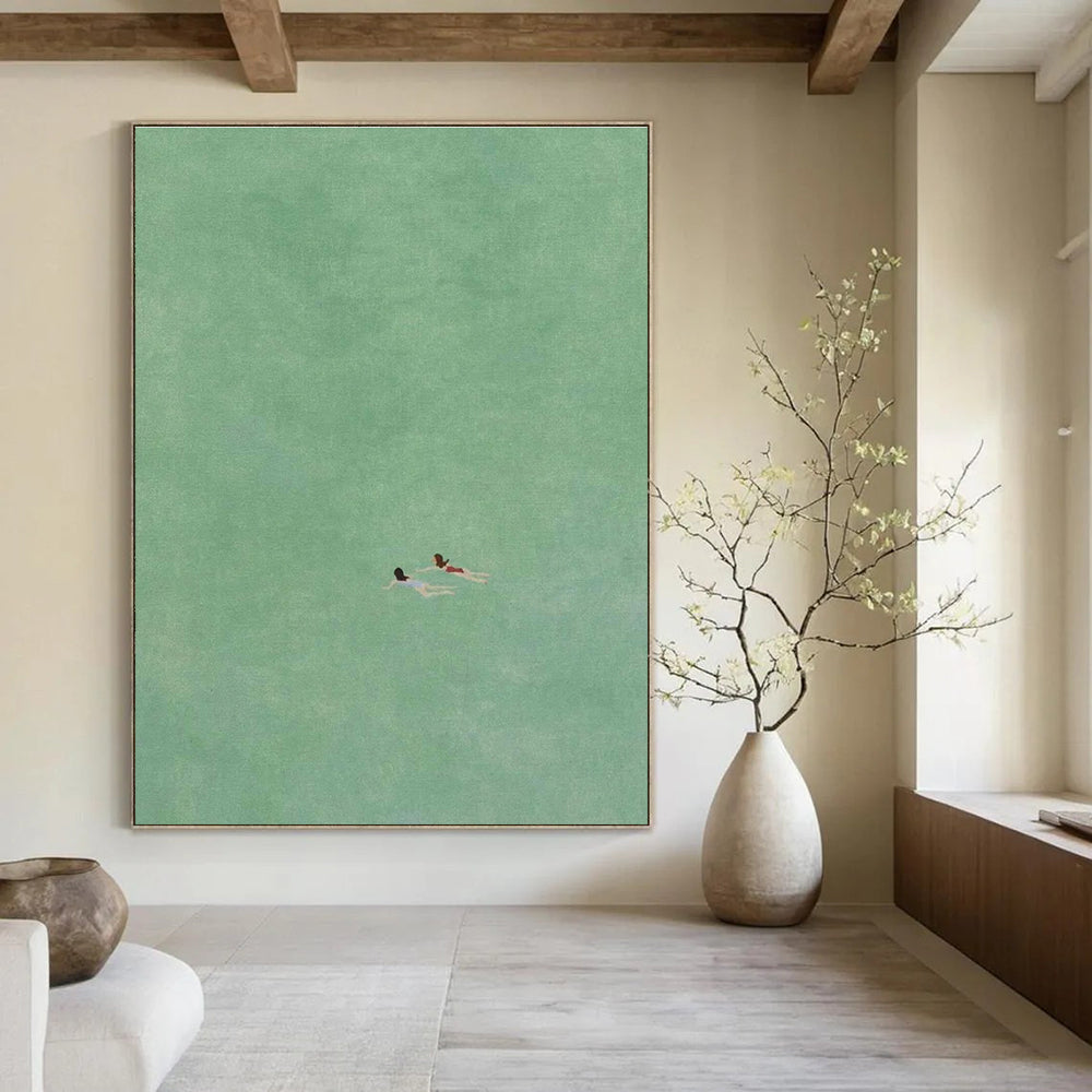 Two Figures Swimming in Green Abstract Painting ADGE305