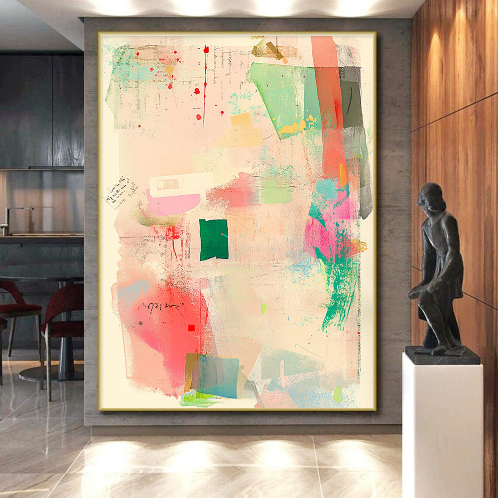 Colorful Collage Abstract Painting with Mixed Media Elements GER076