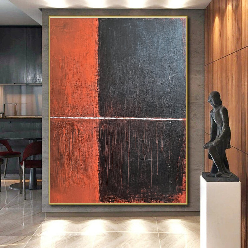 Red Black and White Abstract Painting with Bold Color Blocks GER035