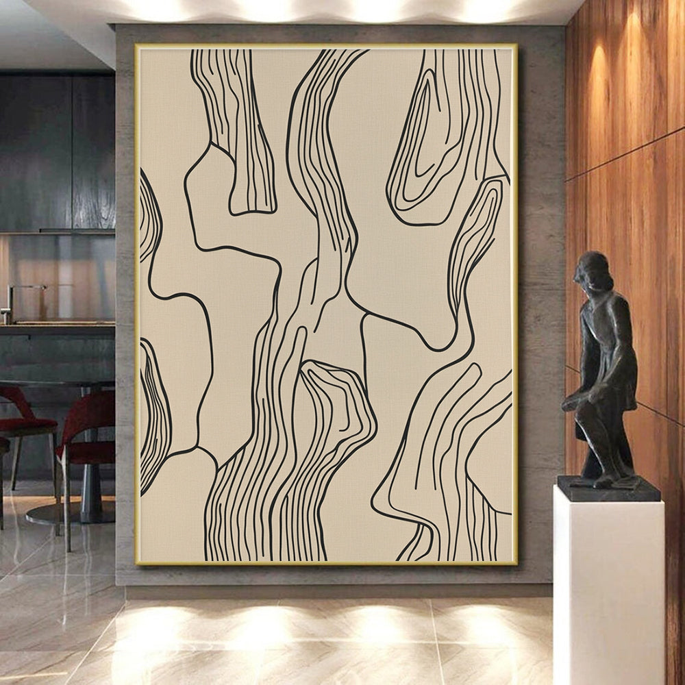 Line - Art Abstract with Black Lines on Beige GER268
