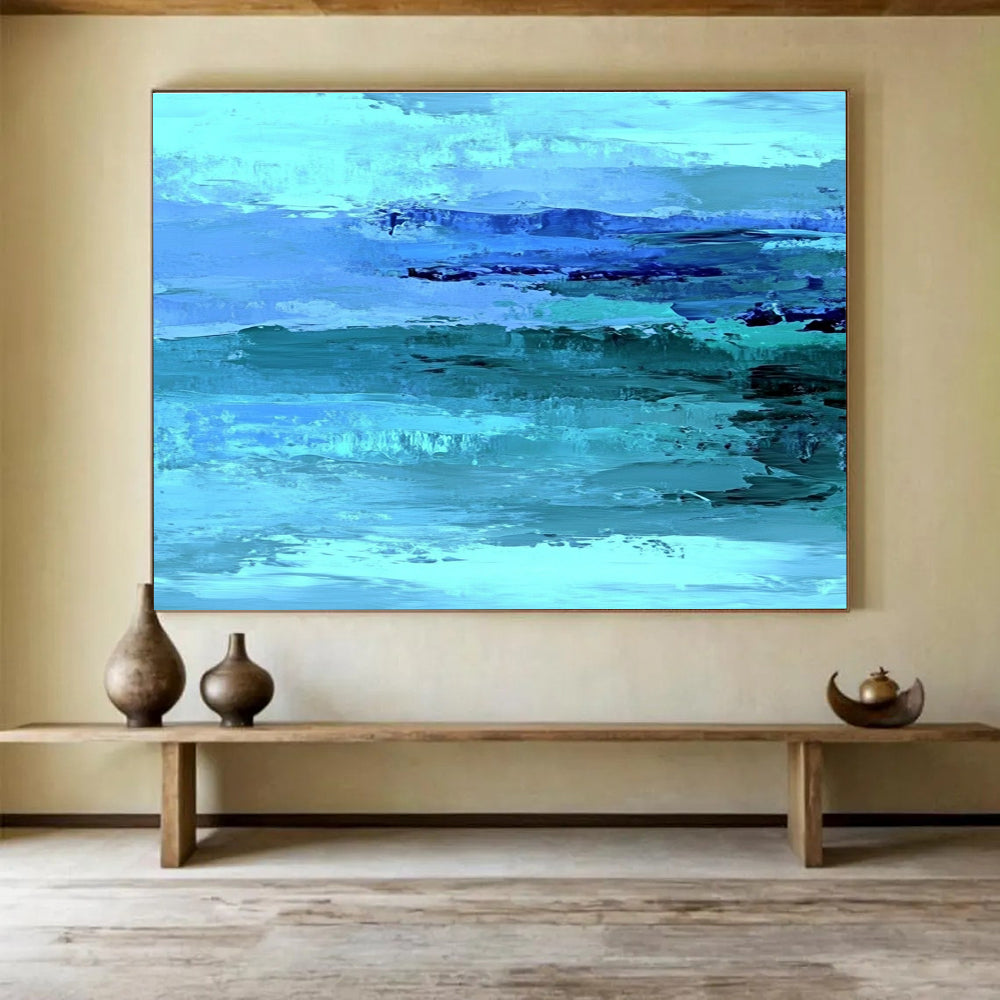 Blue and Turquoise Abstract Painting with Flowing Shapes DYP196