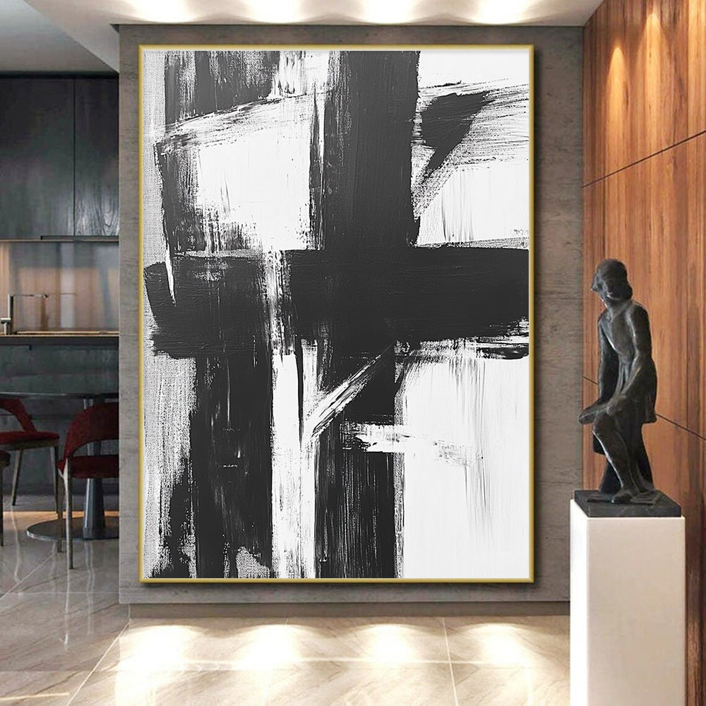 Bold Black White Abstract Painting GER345