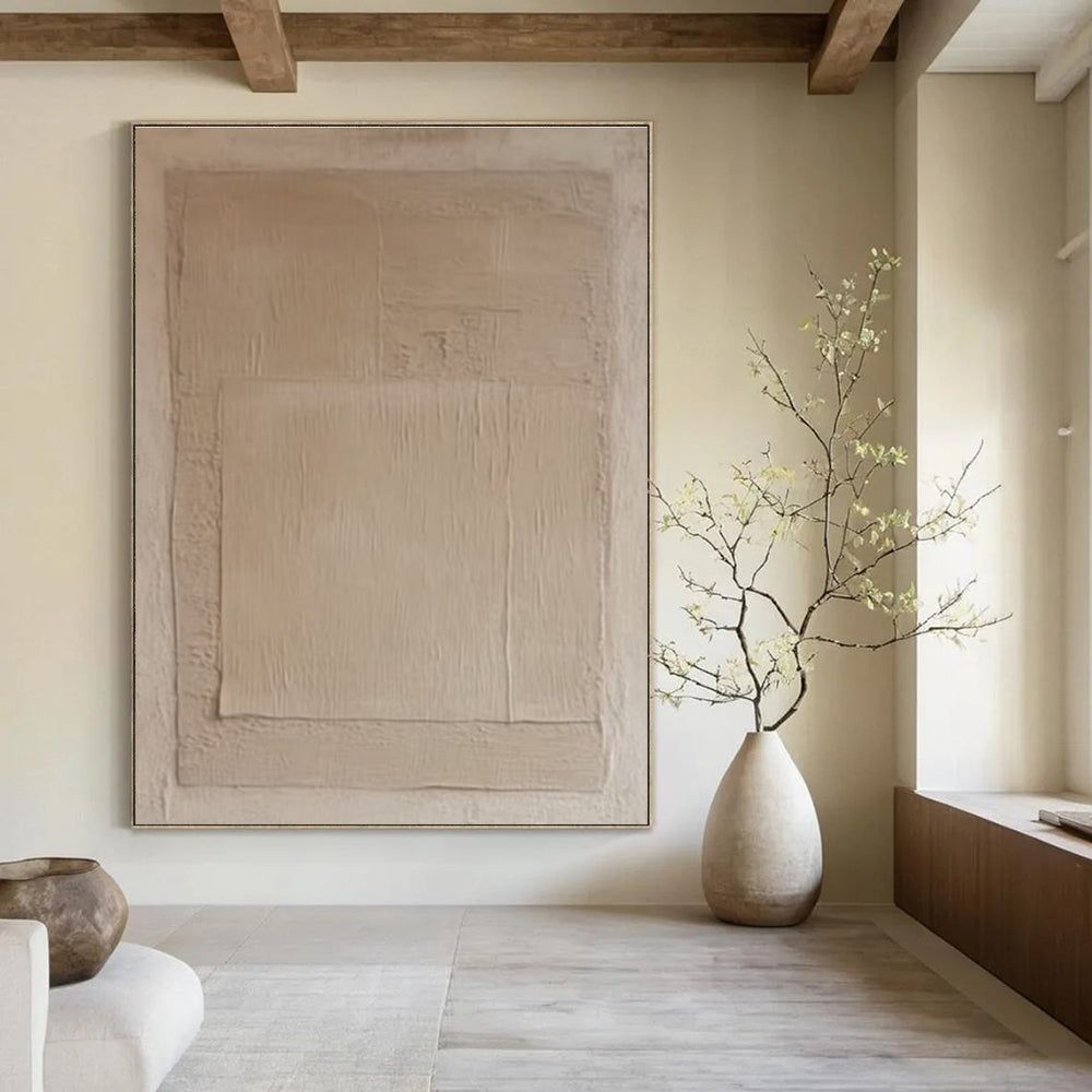Beige - Toned Minimalist Layered Abstract Painting ADGE360
