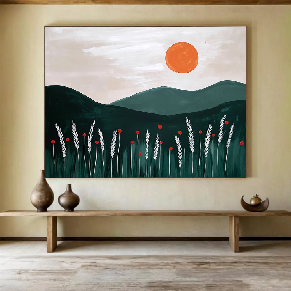 Minimalist Landscape - Sun and Mountains Abstract Painting DYP057