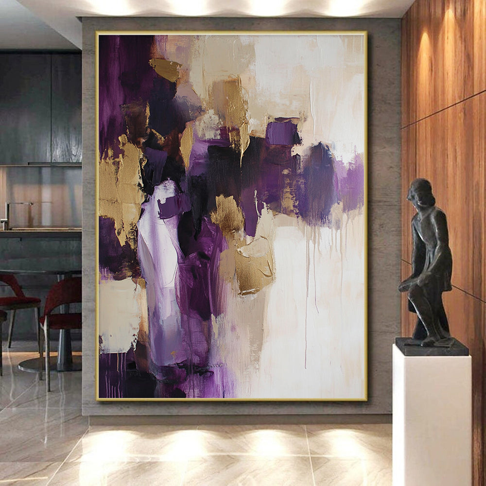 Purple and Gold Abstract Painting with Elegant Strokes GER462