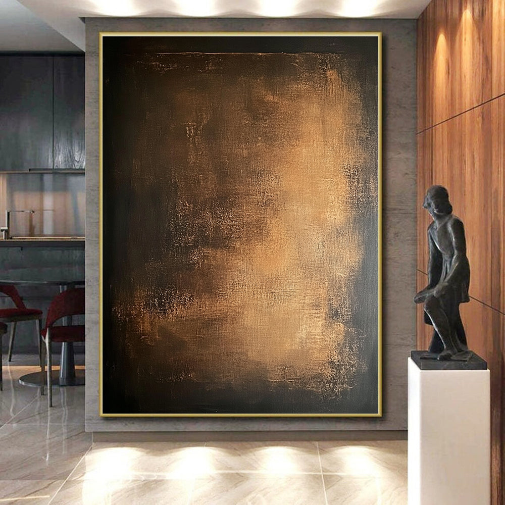 Dark Gold Abstract Painting with Mysterious Glow GER136