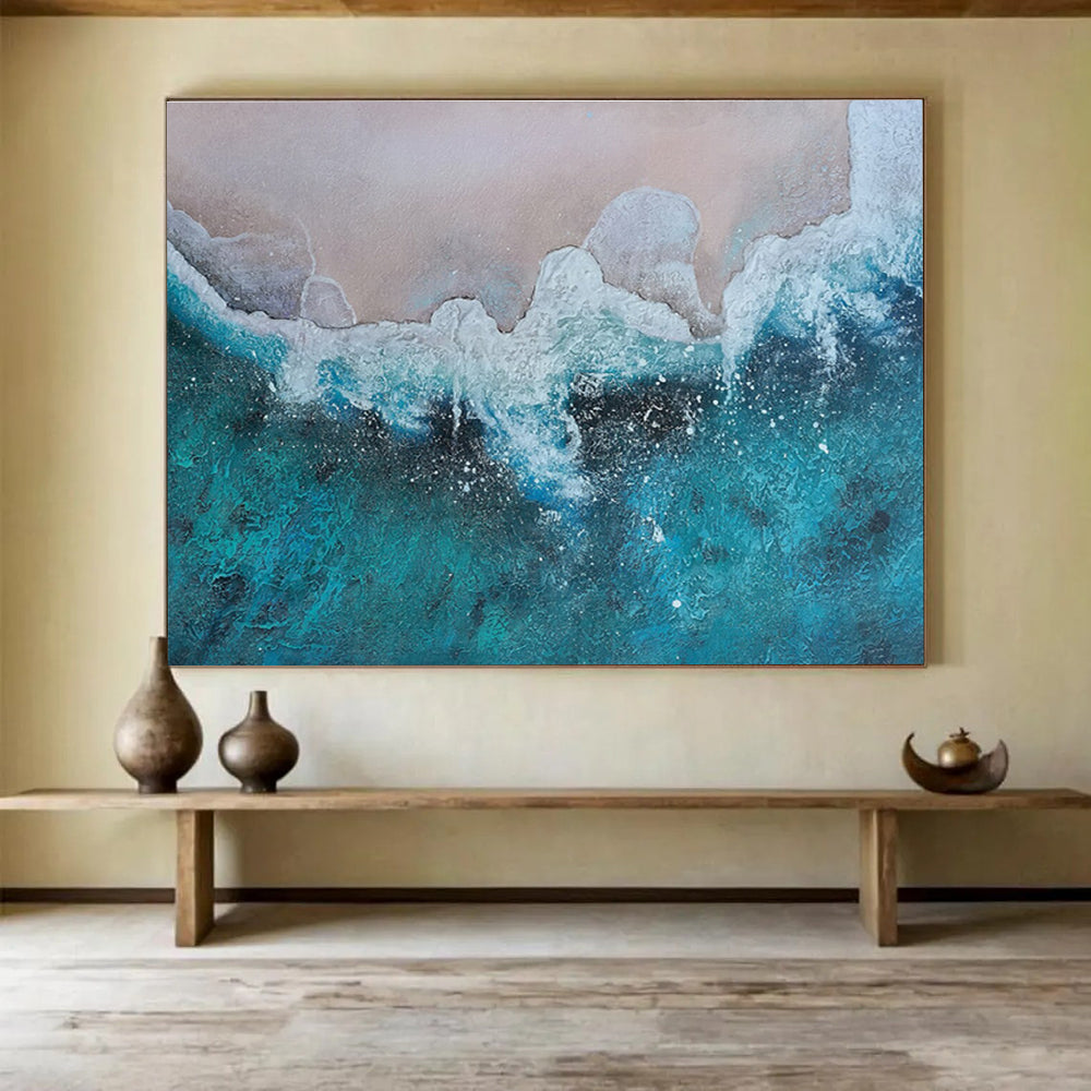 Turquoise Sea Wave Abstract Painting THY039