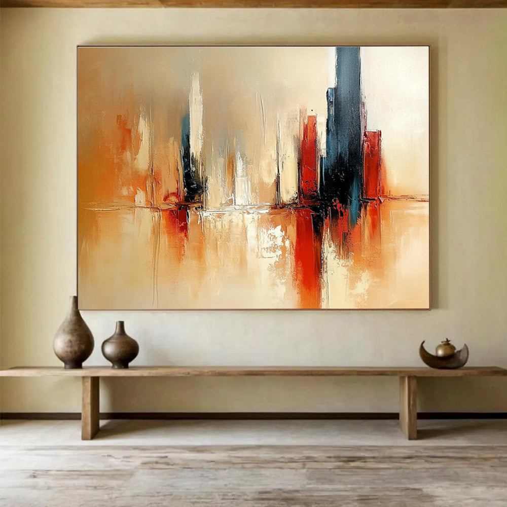 Earth - Toned Cityscape Abstract Painting with Reflective Textures DYP257