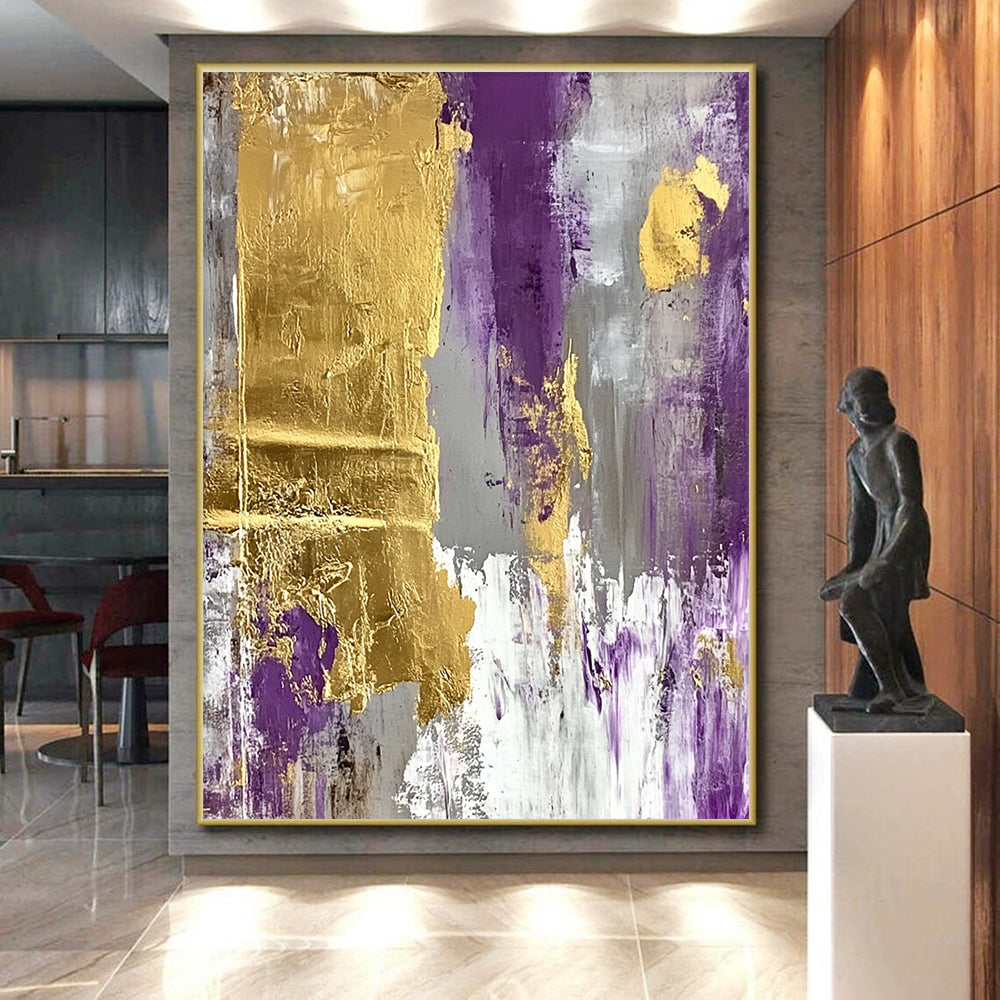 Purple - Gold Abstract Painting with Gray and White GER327