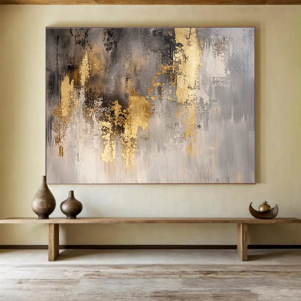 Grey and Gold Abstract Painting with Textured Brushstrokes DYP167