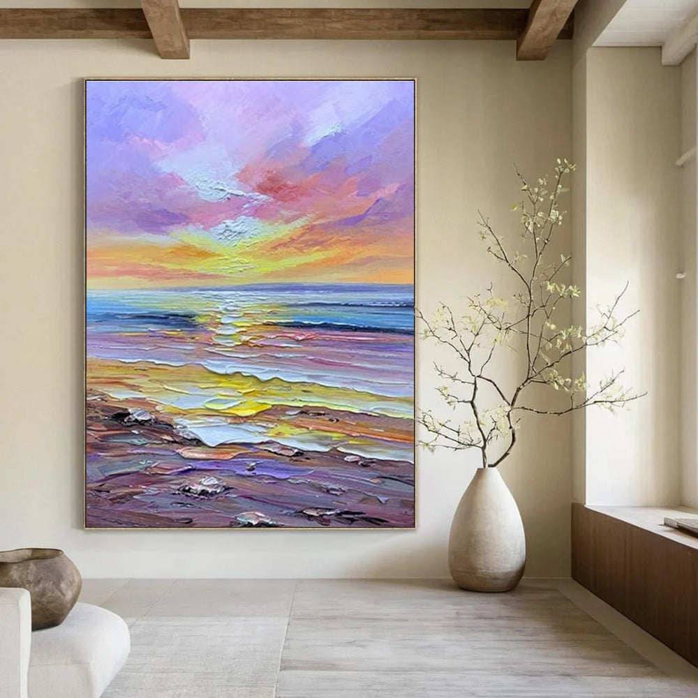 Pastel - hued Coastal Sunset Abstract Painting ADGE261