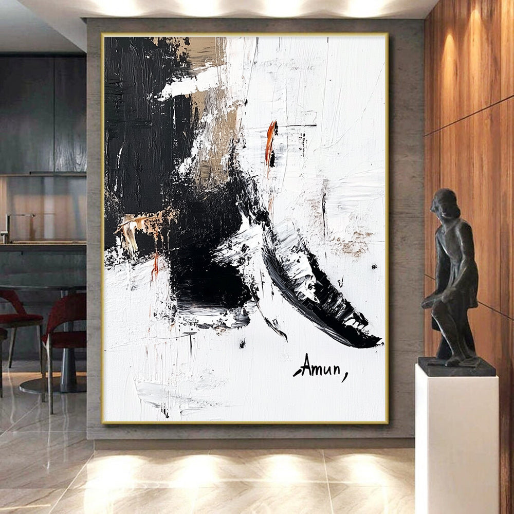 Expressive Black White Abstract with Splashes and Drips GER356