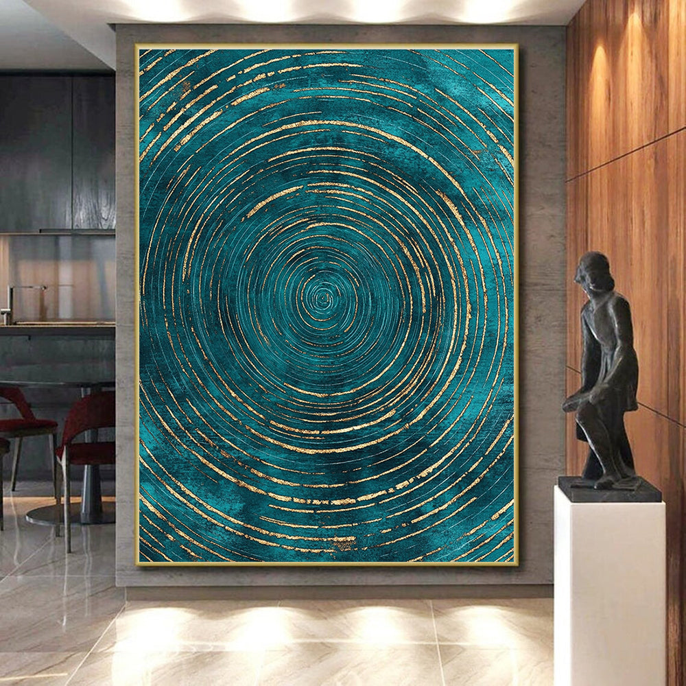 Teal and Gold Circular Abstract with Radiating Lines GER284