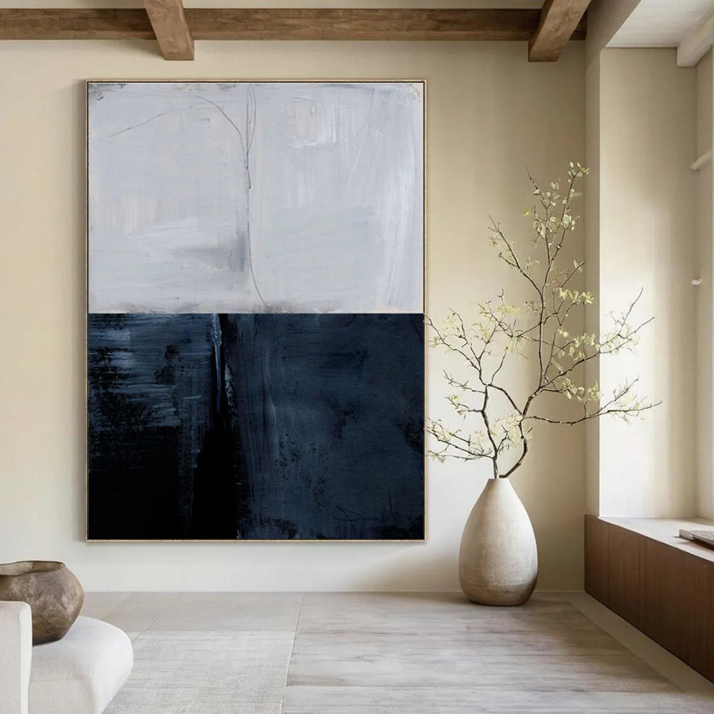 Two - tone Abstract with Gray and Blue Divisions Painting ADGE206