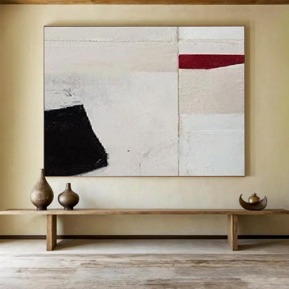 Black Red and White Minimalist Geometric Abstract Painting THY110