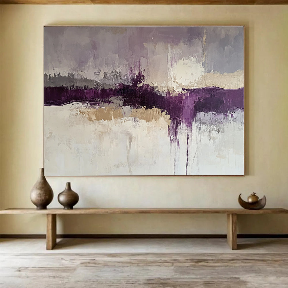 Purple and Beige Abstract Landscape Painting with Textured Layers DYP248