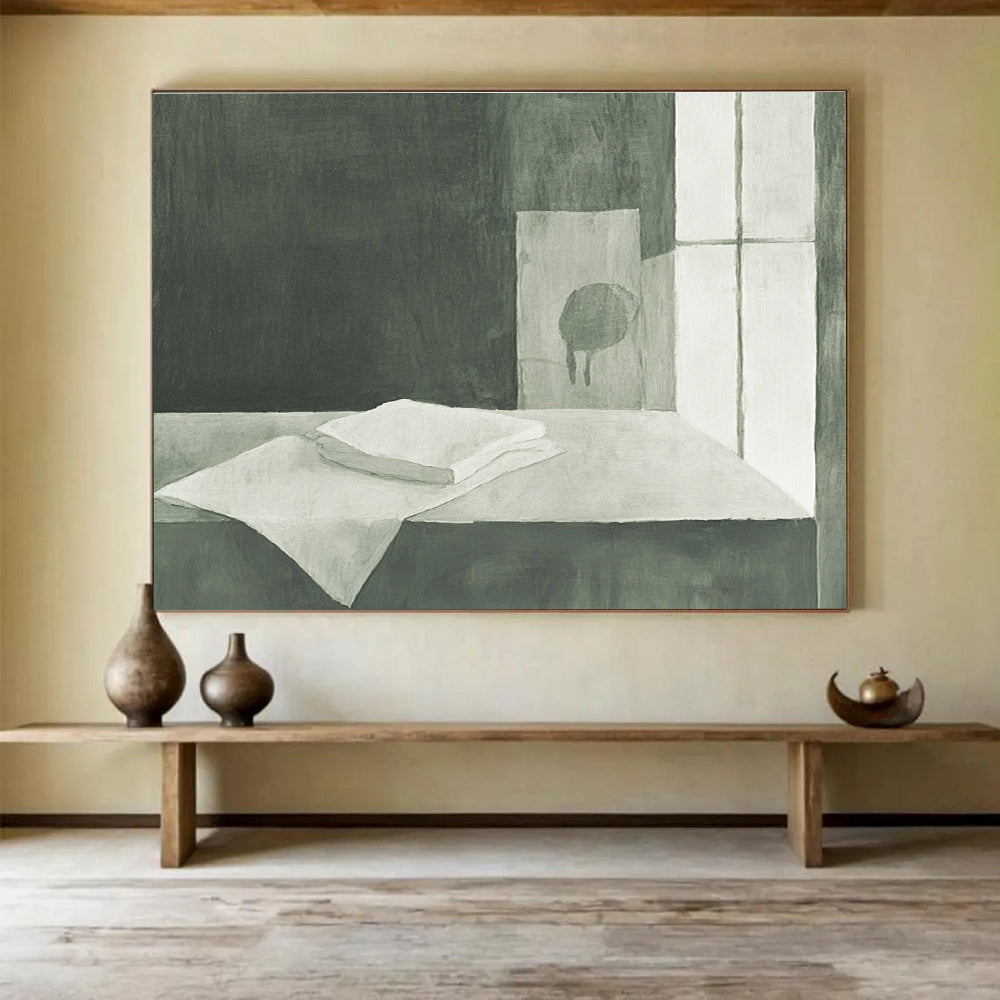 Monochrome Still Life Abstract Painting with White Cloth DYP162