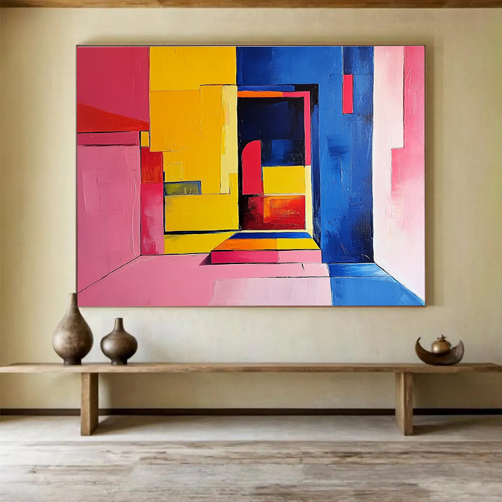 Geometric Color Block Interior Abstract Painting with Bright Hues DYP501