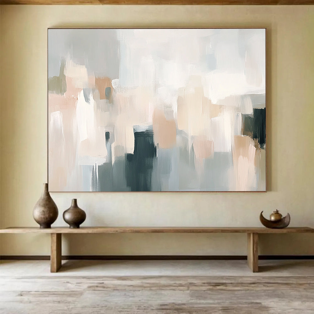 Soft Tones Abstract Painting with Beige Gray and Black DYP219