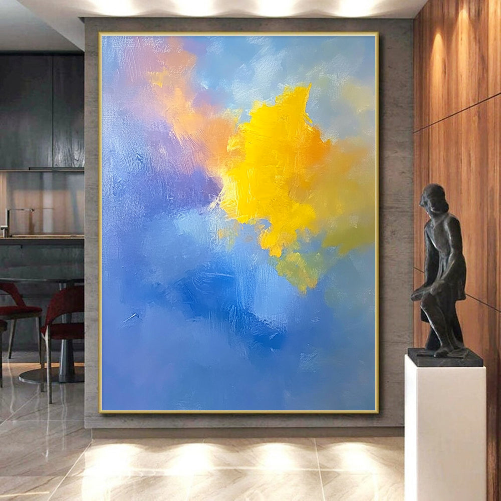 Blue Purple and Yellow Abstract Painting with Vibrant Clouds GER396