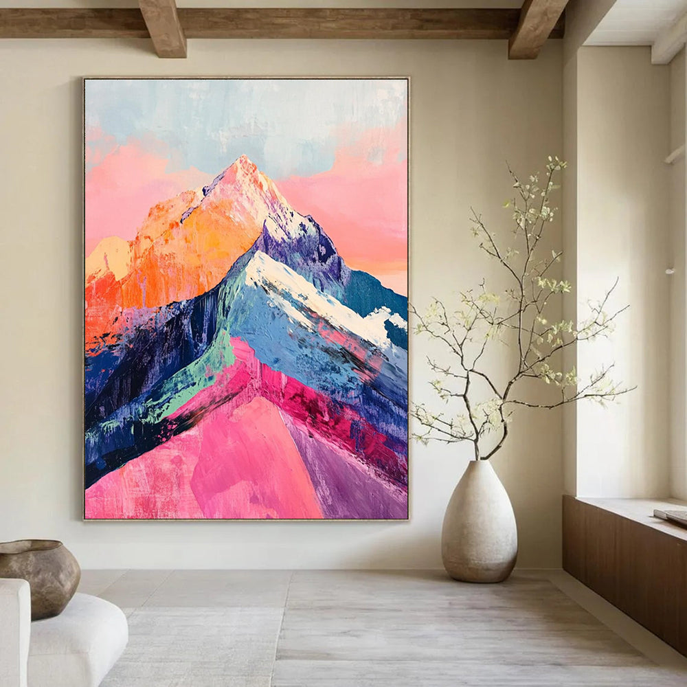 Colorful Mountain Peak Abstract Painting with Pink and Orange ADGE283