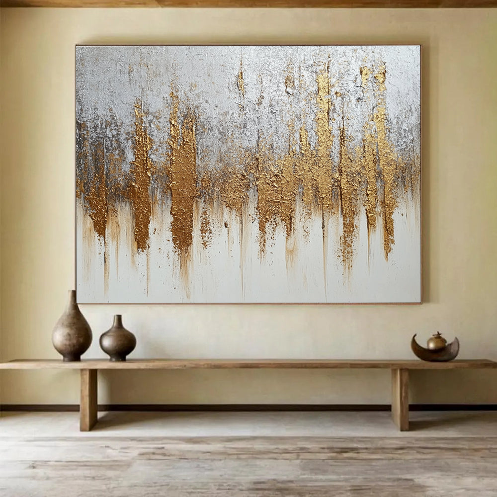 Gold and Silver Abstract Painting with Metallic Textures DYP368