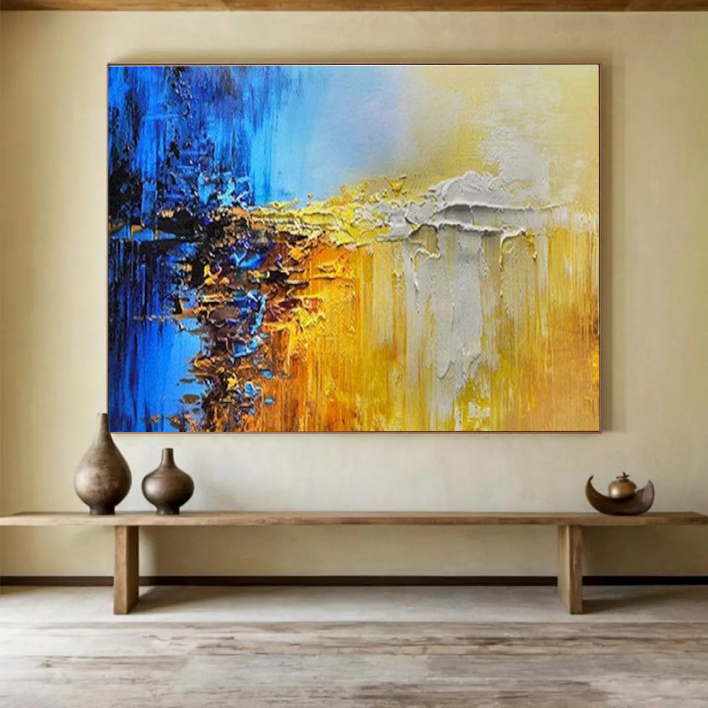 Color Block Abstract Painting with Blue, Yellow, and Grey Tones THY179
