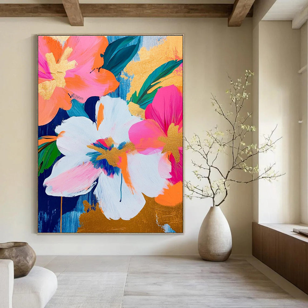 Pink Orange and Gold Flower Abstract Painting ADGE284