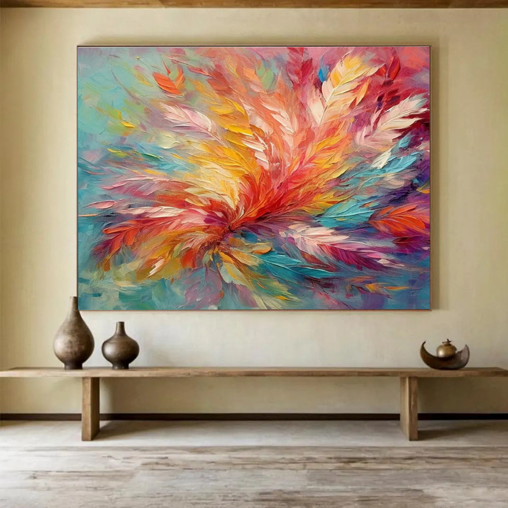 Feather - Like Color Burst Abstract Painting with Soft and Bold Tones THY302