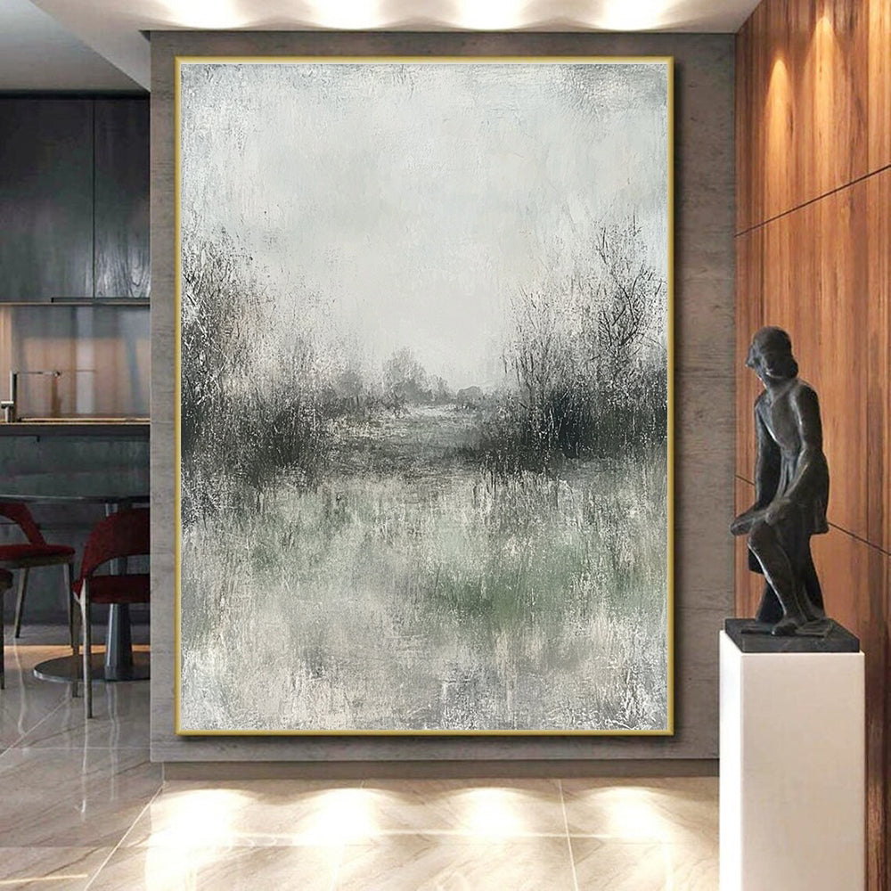 Monochromatic Landscape Abstract Painting with Textured Depths GER162