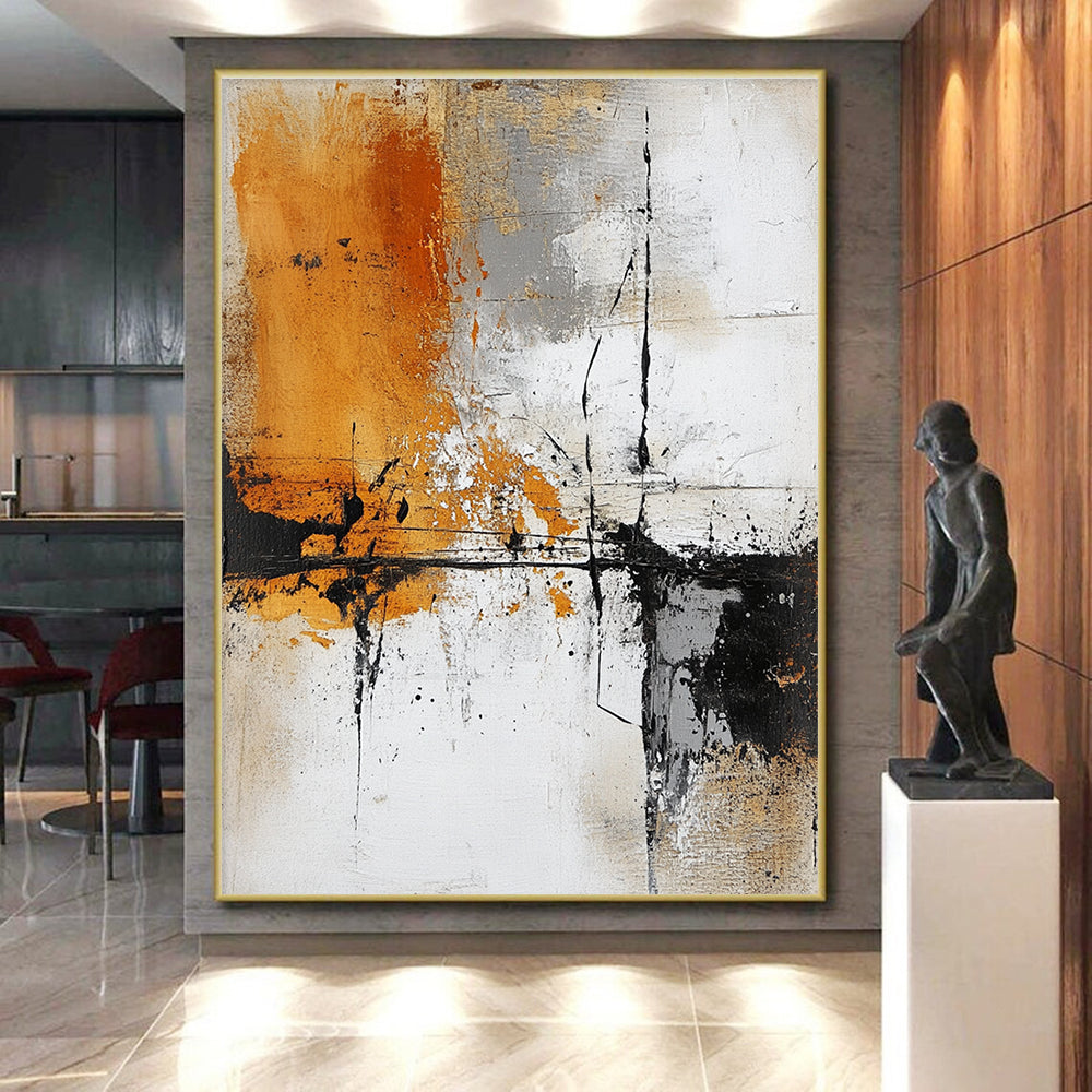 Orange Gray and Black Abstract Painting with Dynamic Splashes GER631